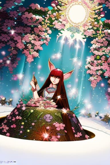 Spring bunnies, beautiful crystals and glitter sakura flower...