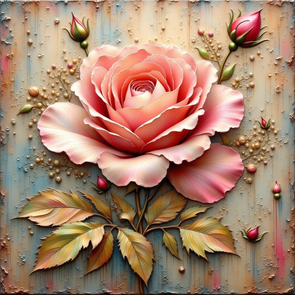 <lora:Oil and Glory Flux:1.0>  Thick textured Impasto. Old English rose 