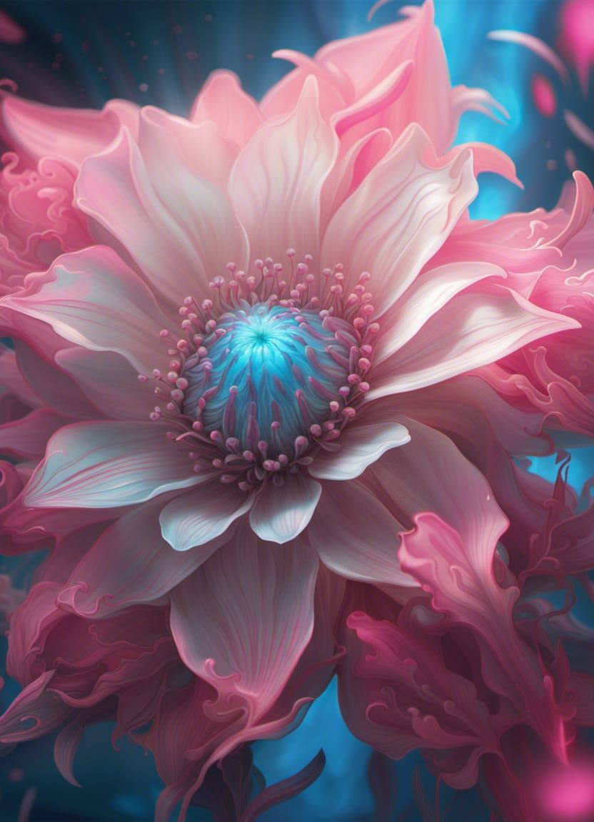 Flower with pink and blue highlights Epic cinematic brillian...