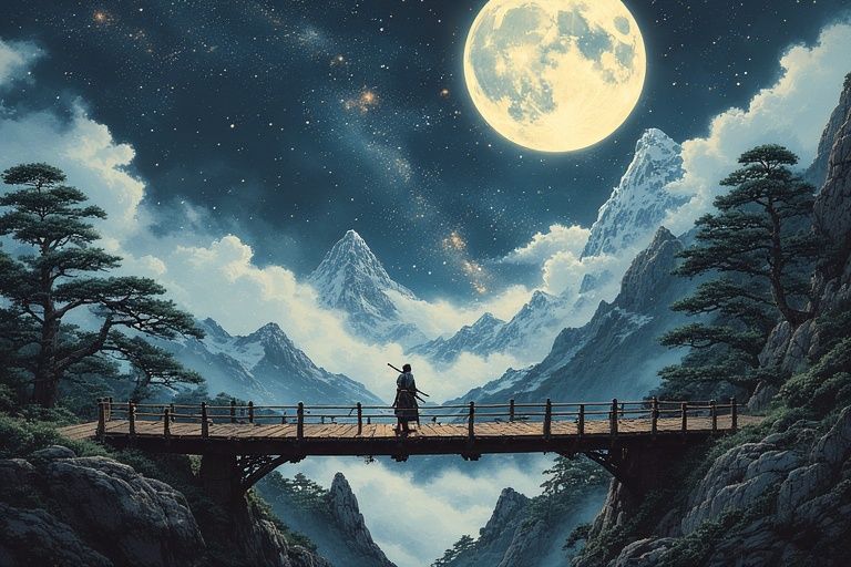 warrior crossing a rickety bridge