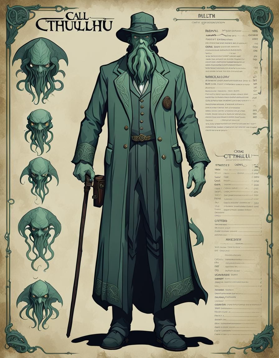 Call of cthulhu role play character sheet ai generated artwork