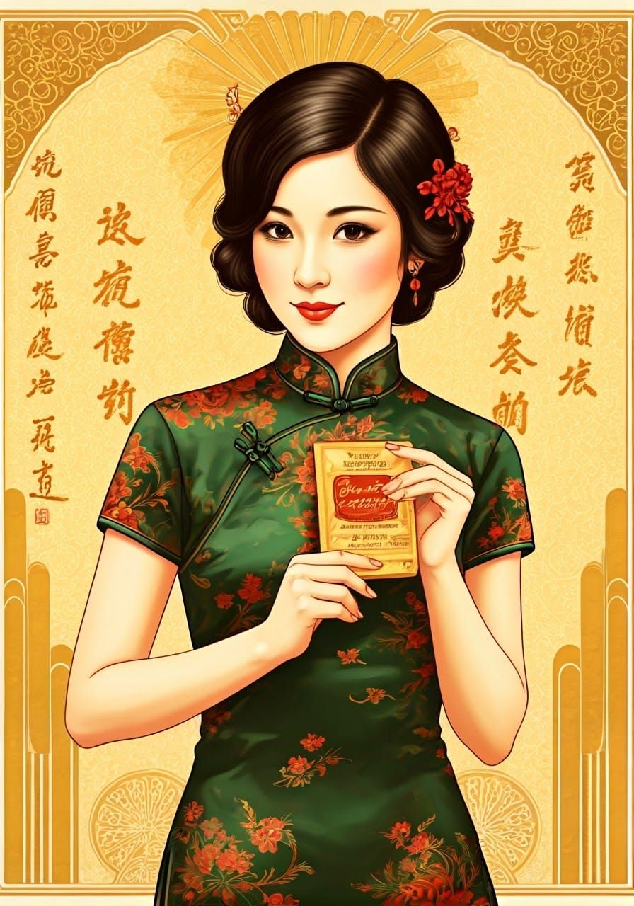 Vintage 1920's Shanghai girl Chinese advertising poster featuring a popular brand of bath soap 2