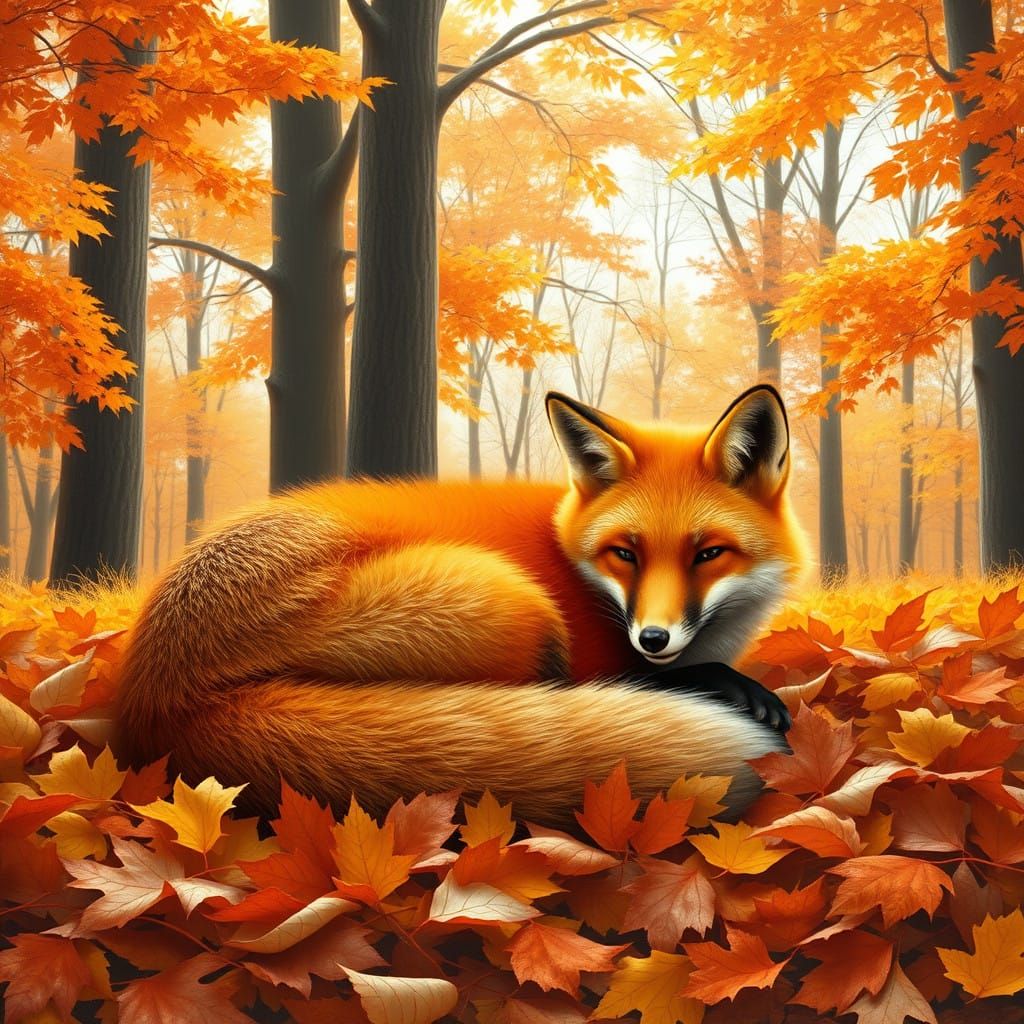 Vibrant Red Fox in Golden Fall Landscape