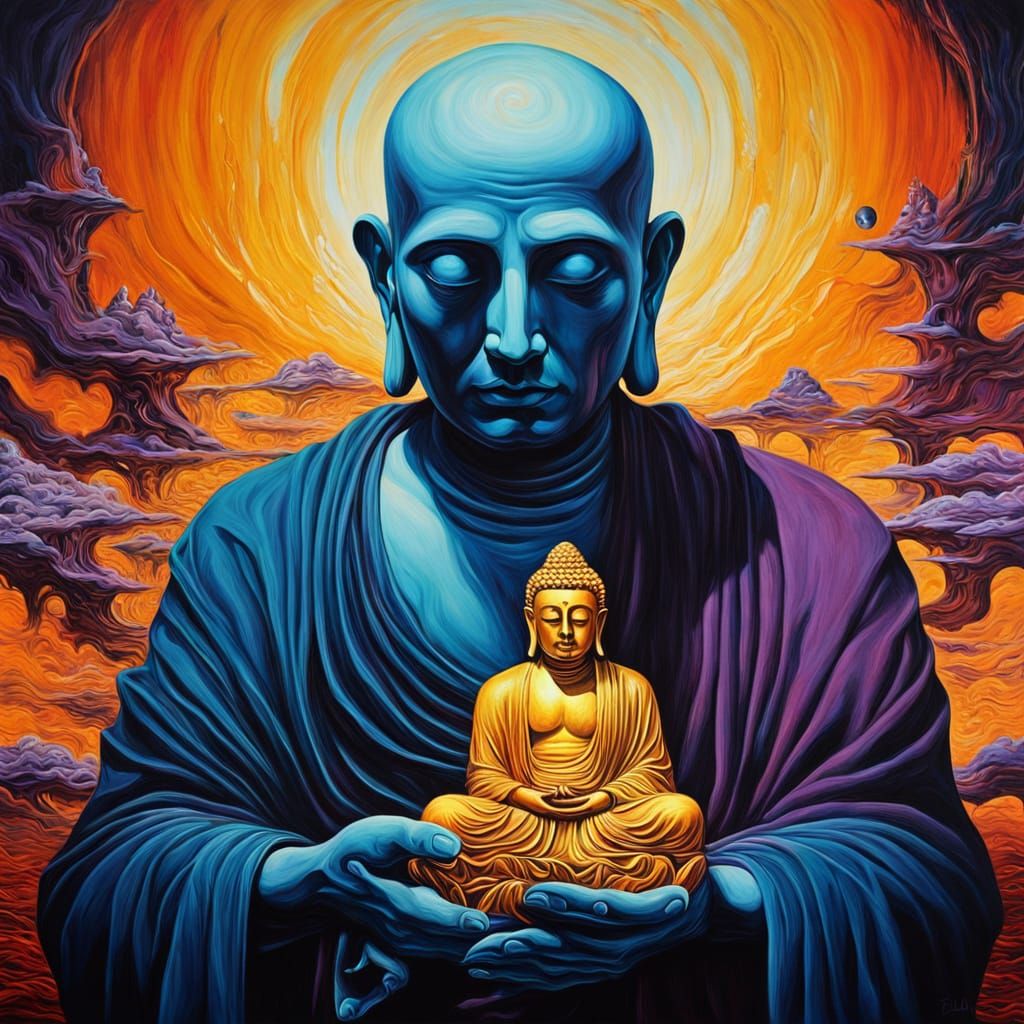 Dreamlike Buddhist Realms in Vibrant Oil on Canvas