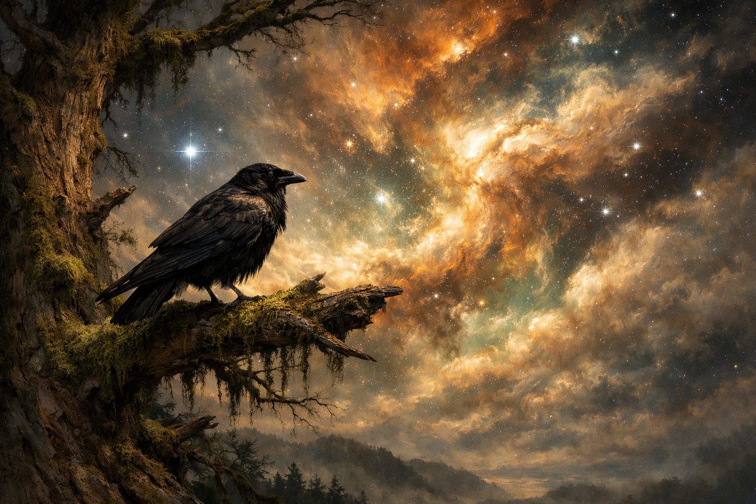 Vigil of Worlds 🐦‍⬛✨🌌  by @TimanazArt
