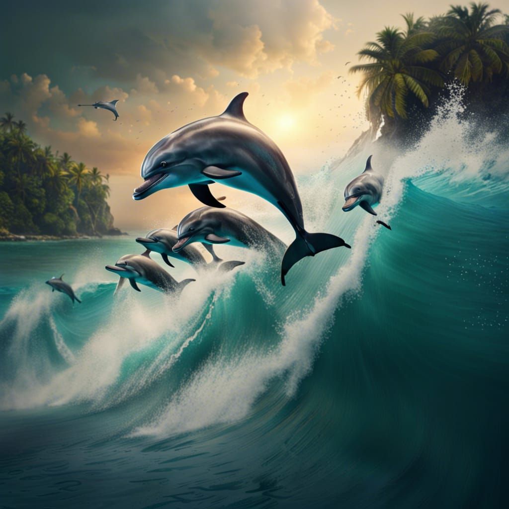 dolphins jumping over the water