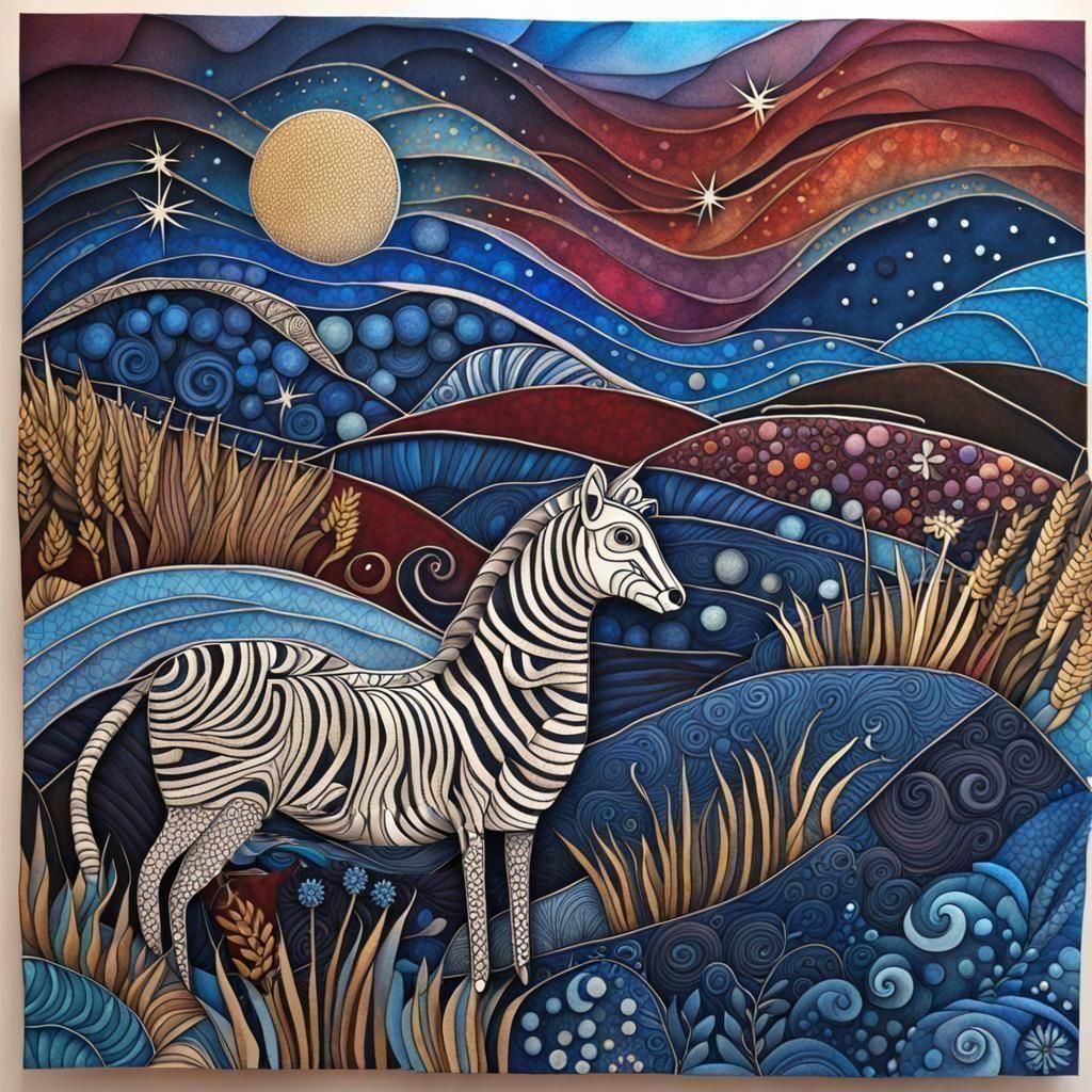 Zebra in a bright landscape under a starry night - AI Generated Artwork ...
