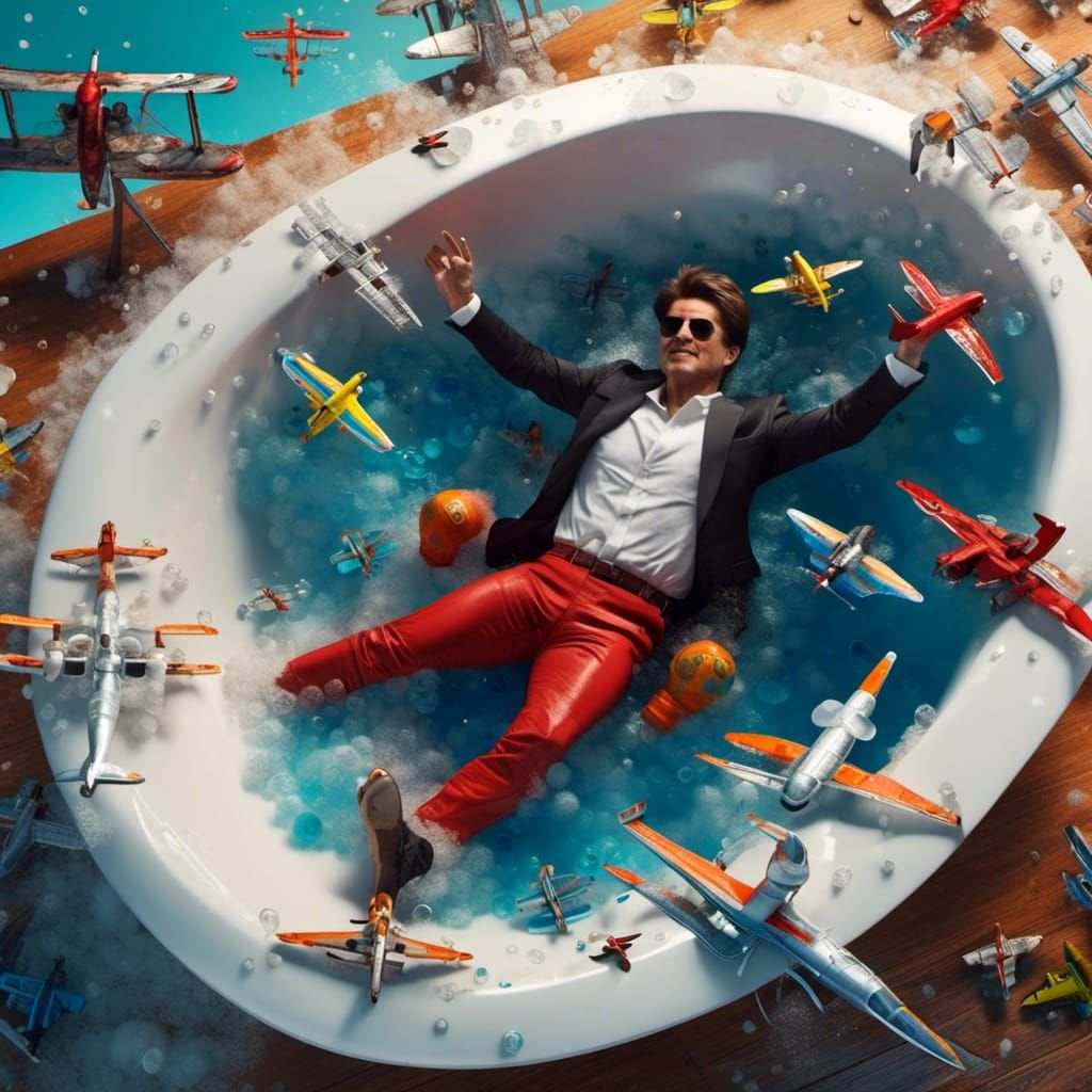 <lora:NC Hyperreal:1.0> Tom cruise in his bathtub playing wi...