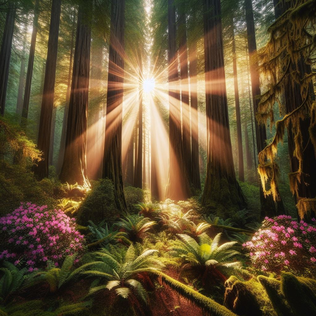 Redwood Trees, Ferns, Rhododendrons, a series