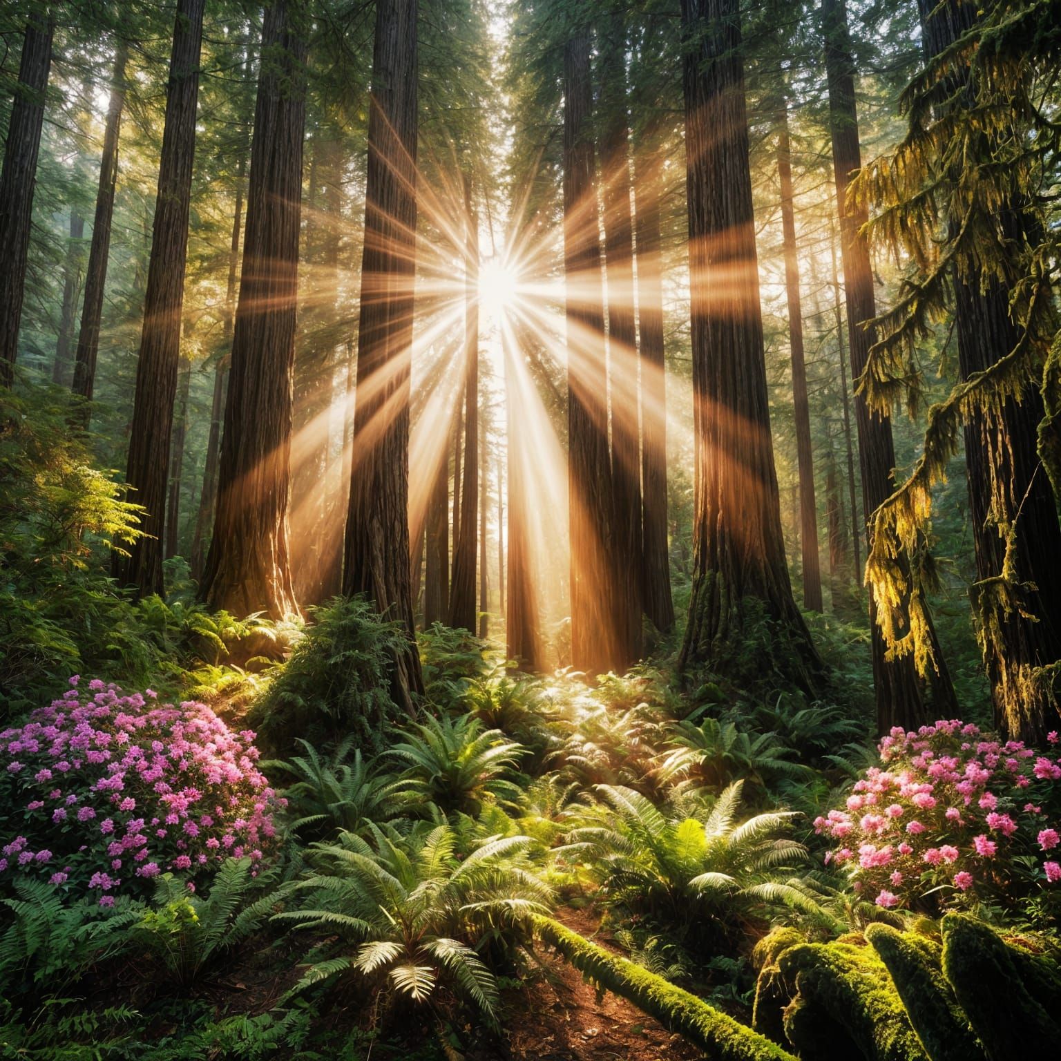 Redwood Trees, Ferns, Rhododendrons, a series