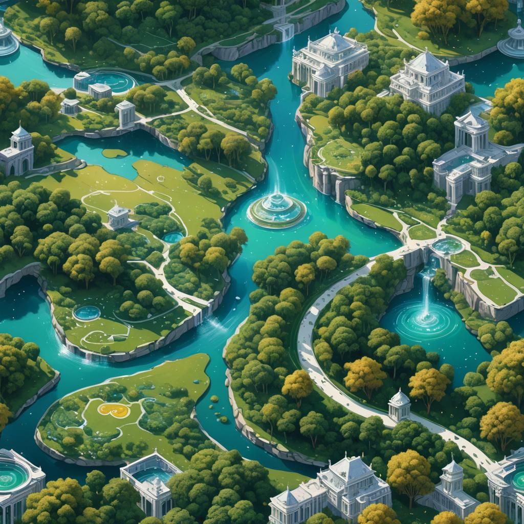 rivers of transparent water, milky rivers, rivers of the elixir of eternity, ripe fruit trees, a very vast ground as far as the eye can see...