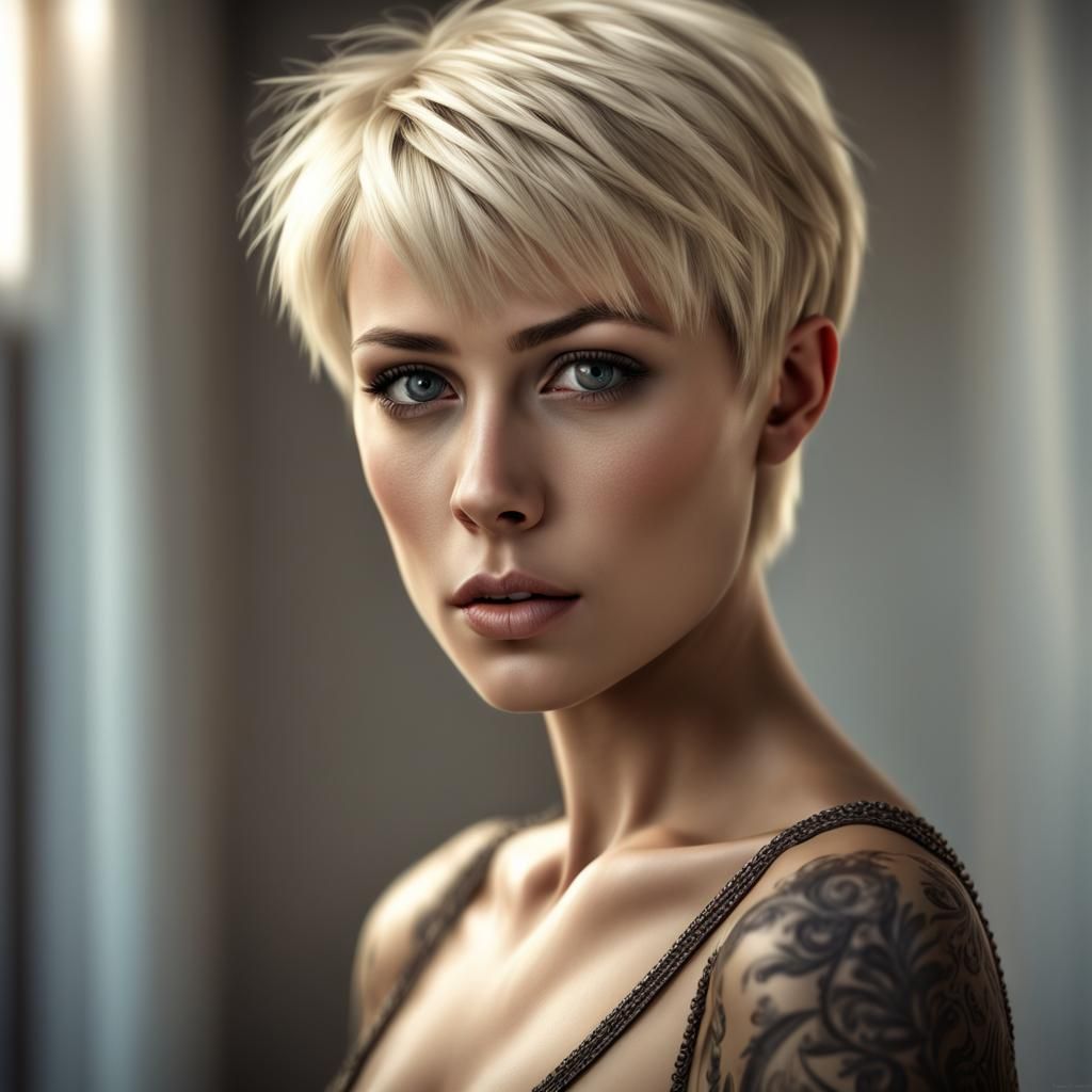 Short Haired Blonde With Beautiful Eyes Ai Generated Artwork Nightcafe Creator