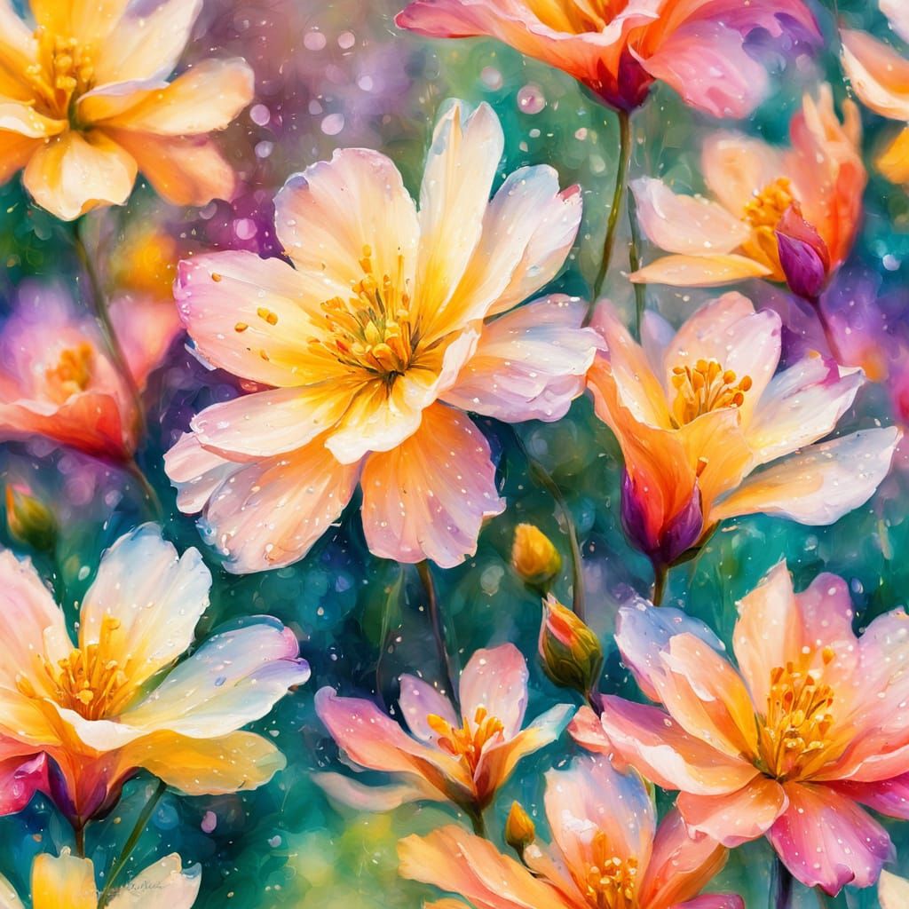 Impressionist Floral Garden in Pastel Colors