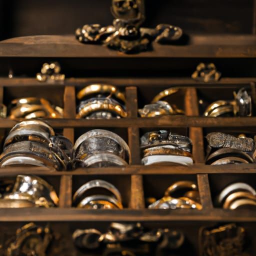 Treasure chest with wedding rings, maximalist, many wedding ...