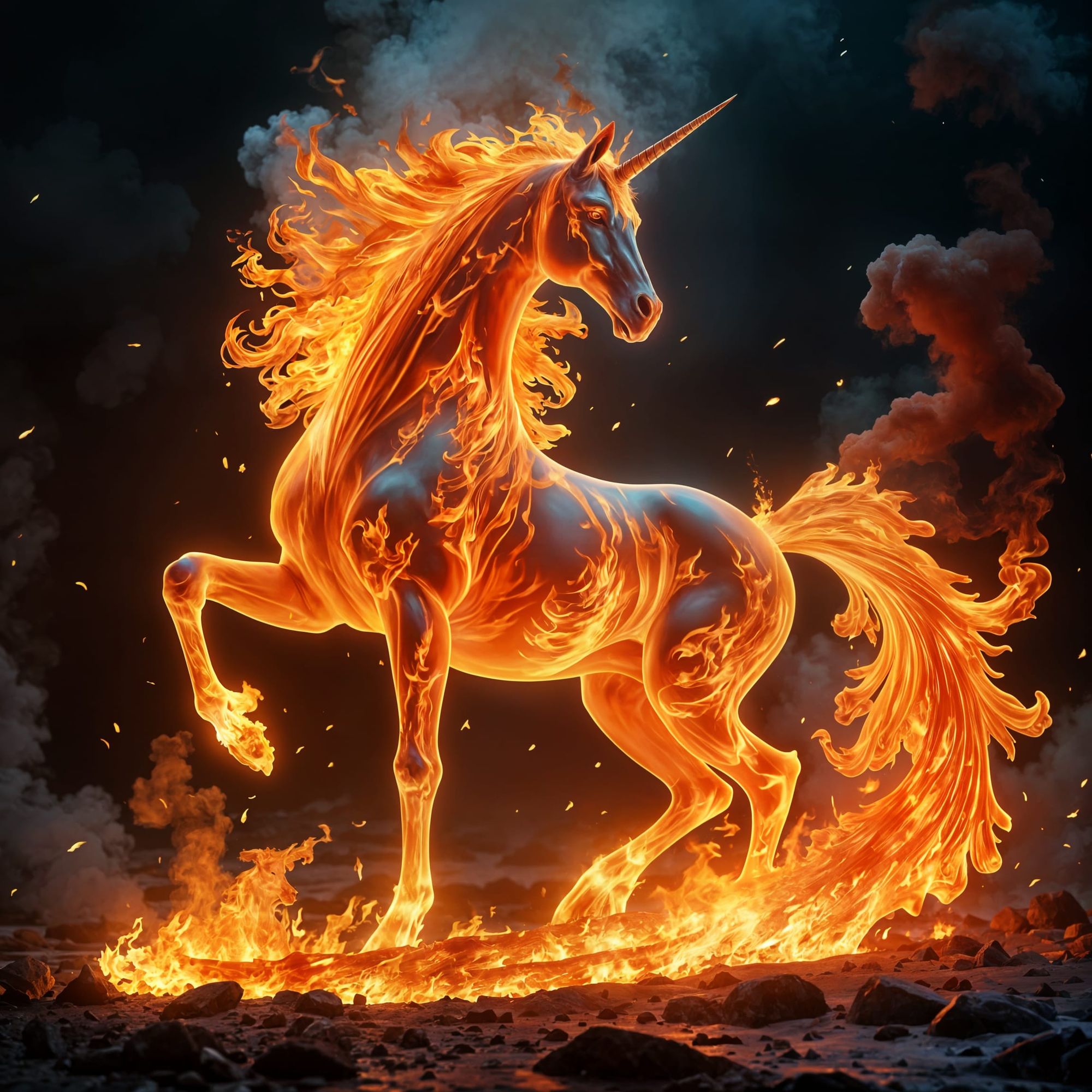 flames in the shape of a unicorn <lora:Made from fire 2:1.0> 
