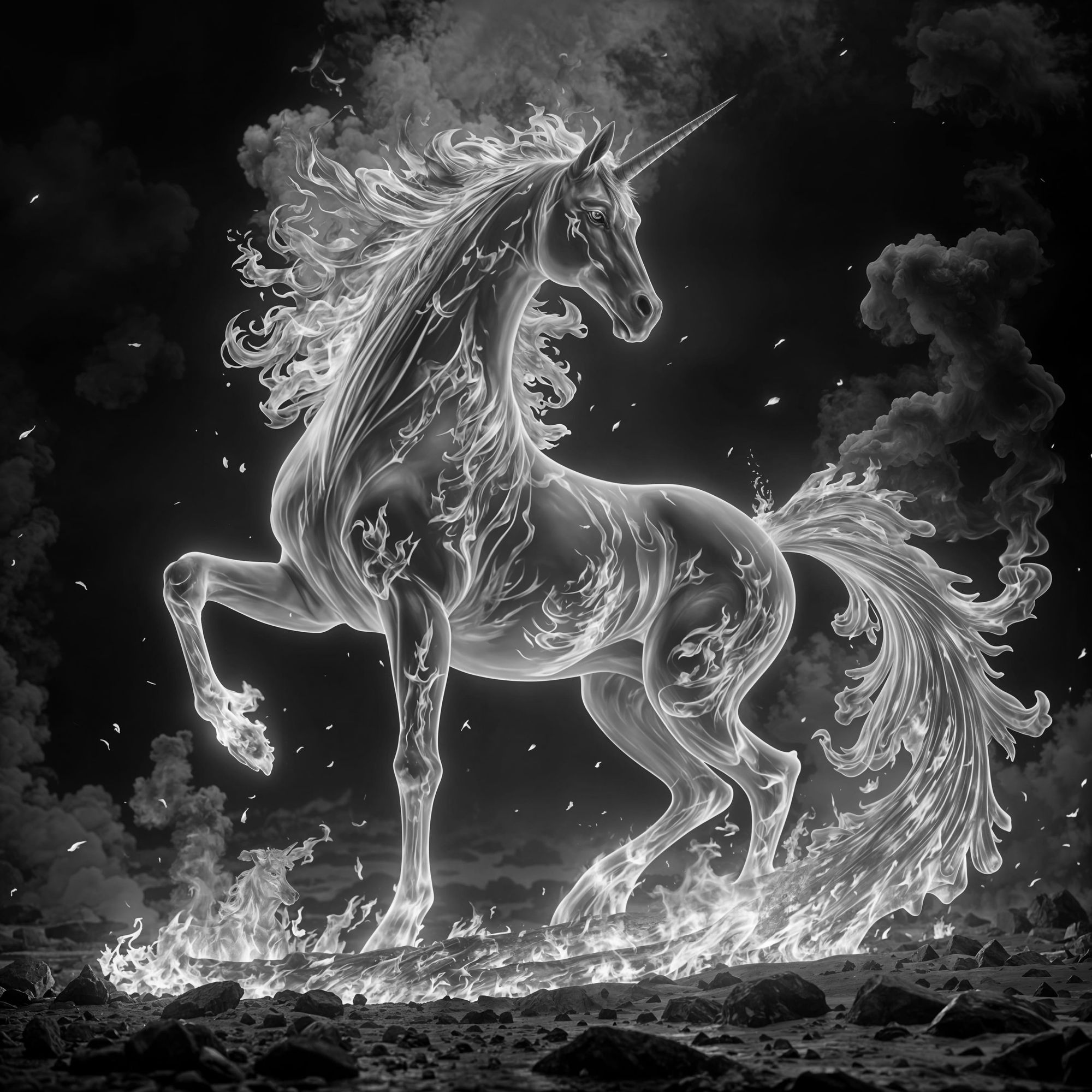flames in the shape of a unicorn <lora:Made from fire 2:1.0> 
