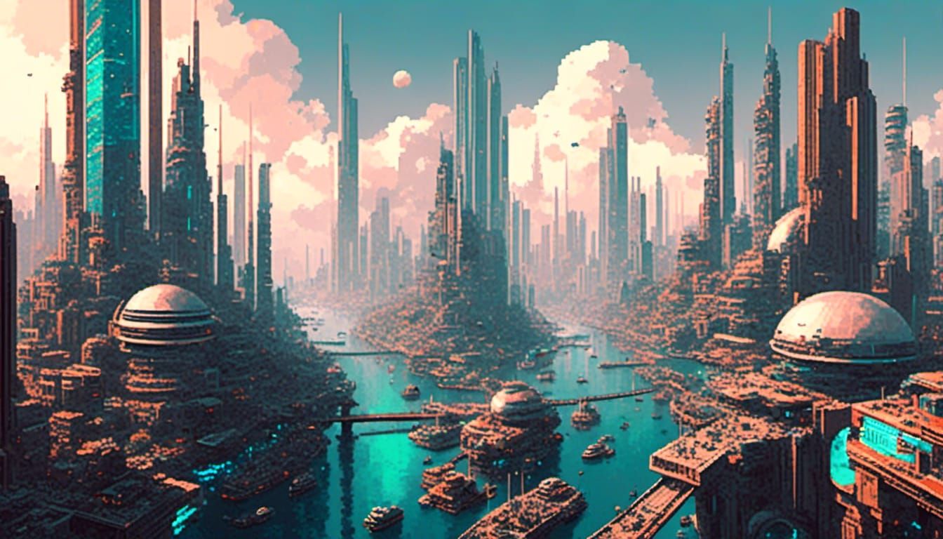 <lora:Pixel style:1.0> a Futuristic city  scape.