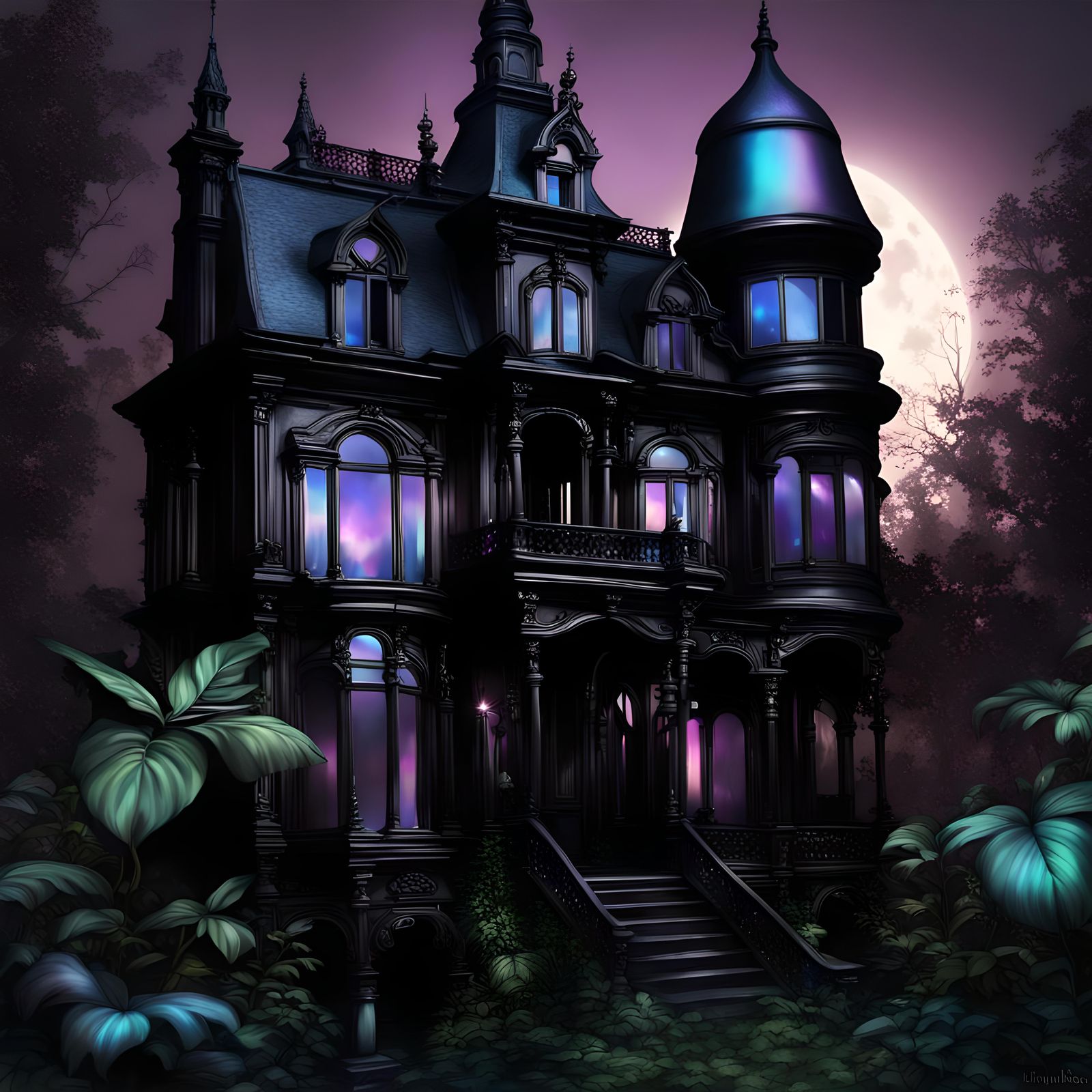 Dark dark night, iridescent black metallic  fantasy fairy vi...