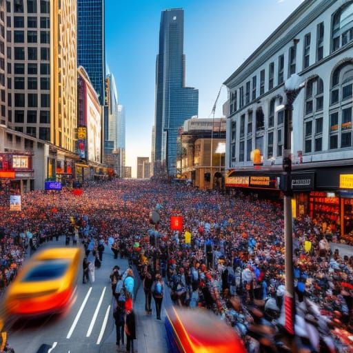 Busy city downtown. lots of people.Professional photography, natural