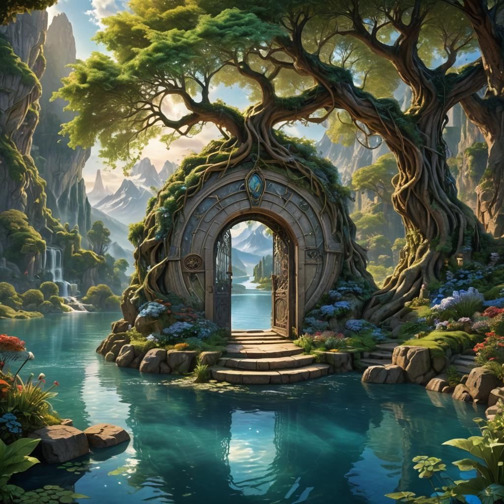 Beautiful creation of a gigantic large sized orb that is levitated off the ground, a beautiful doorway ...  by @Win888