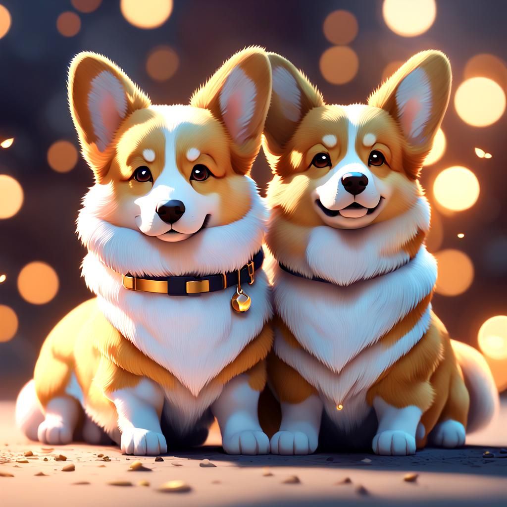 Adorable Corgis in Anime Style 3D Art