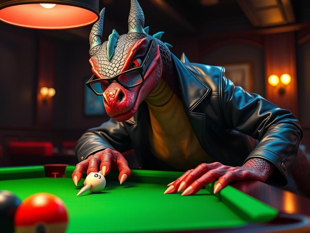 a dragon playing snooker
