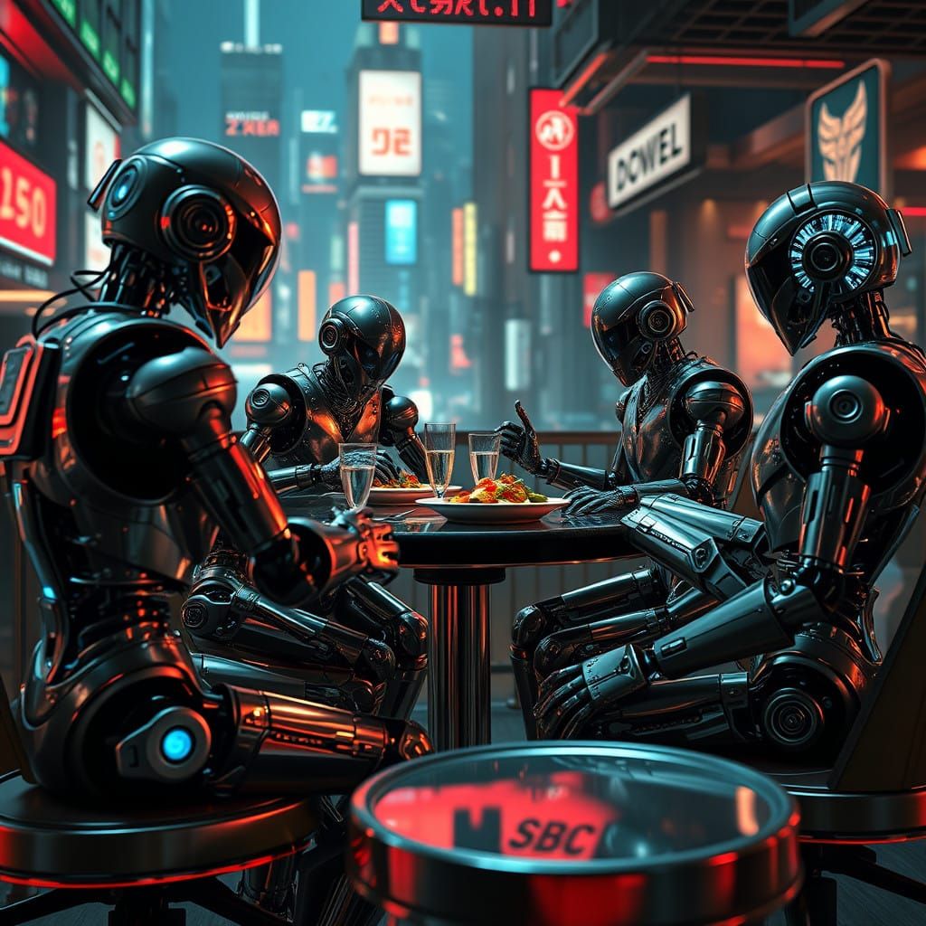 Robots Dine In Cyberpunk Nightcafe Ai Art