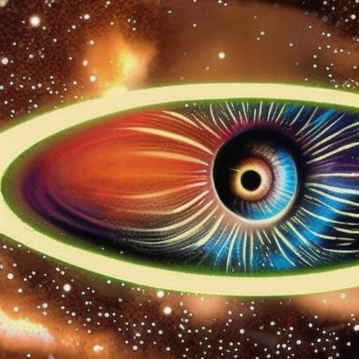 An amazingly huge alien eye in space, hyper realism, fantasy...