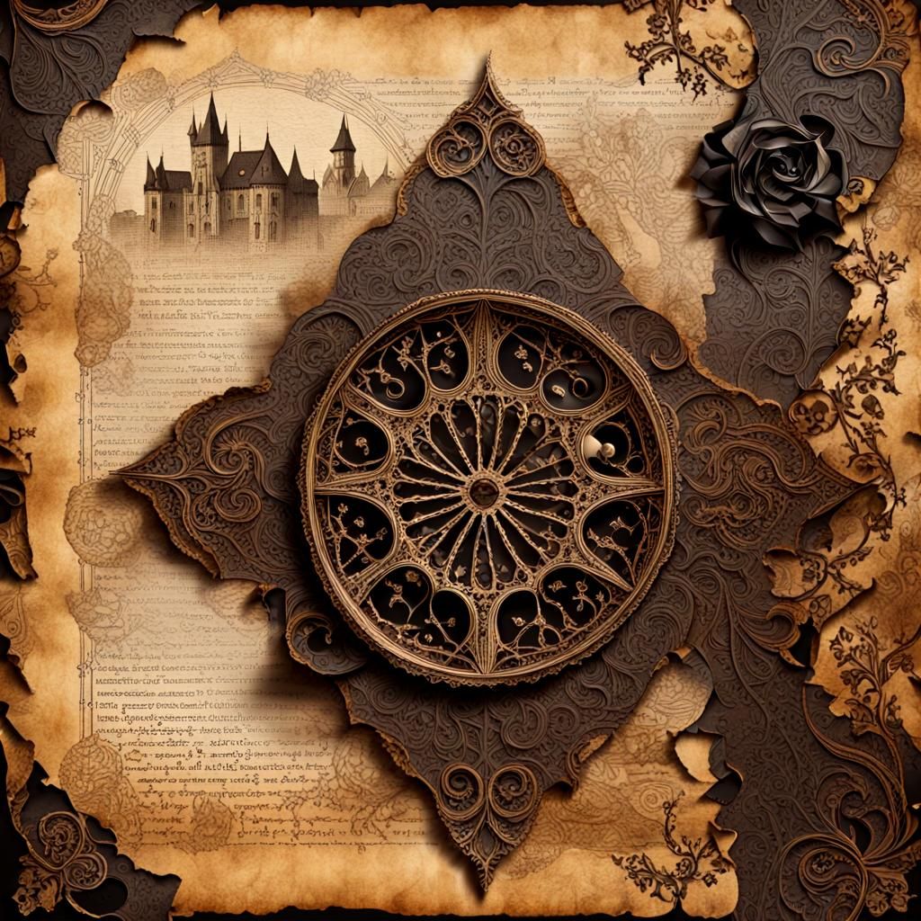 Gothic Horror Page with Occult Text in Mixed Media