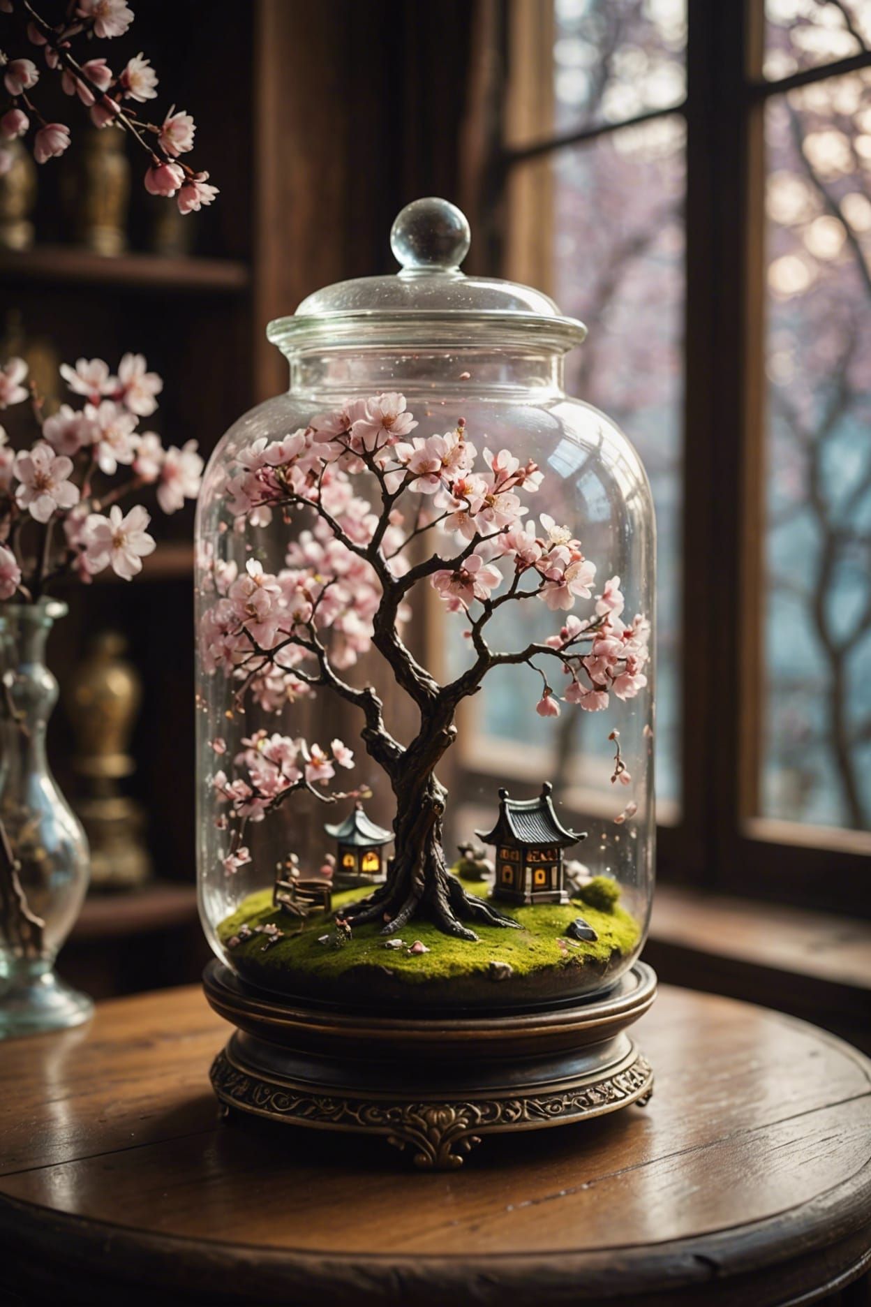 Cherry tree in a glass jar