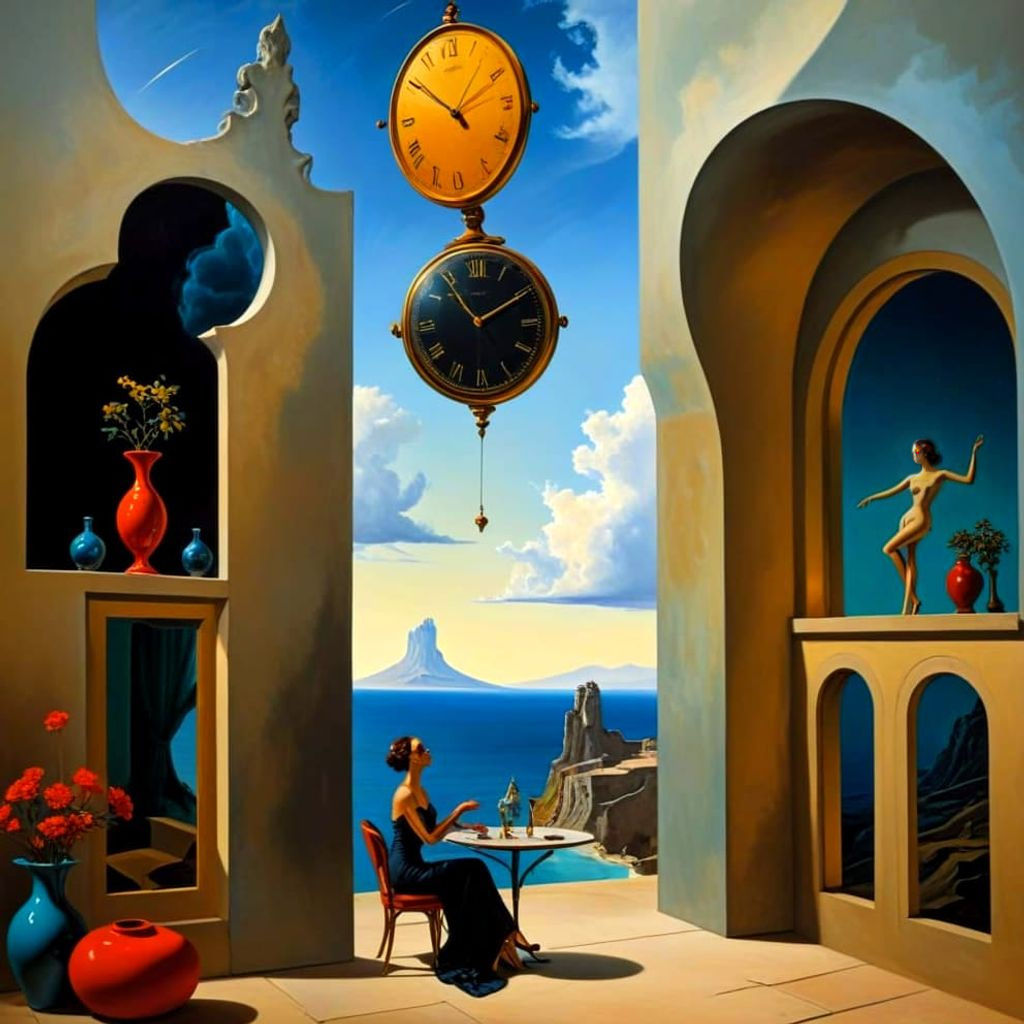 Surrealistic Fantasy Scene with Elegant Female Figure