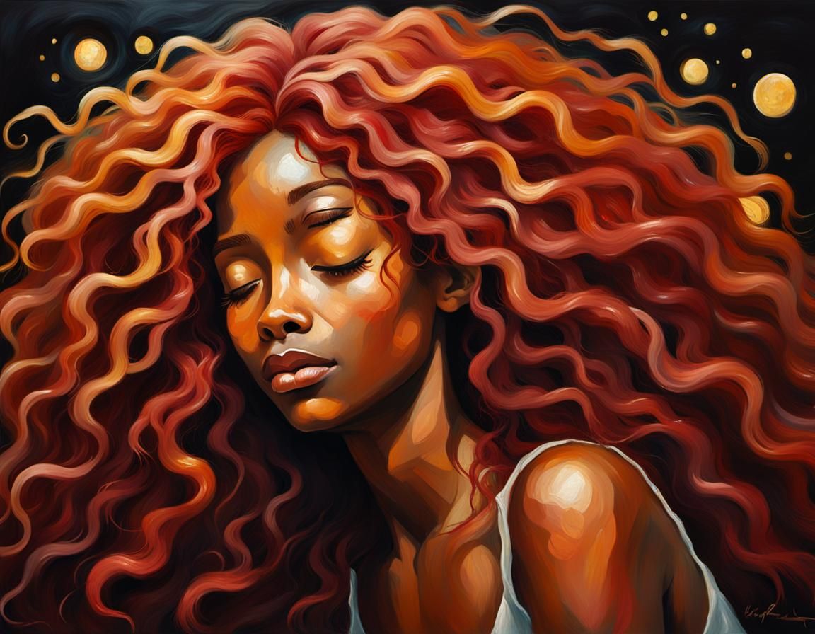 This is an oil painting of a beautiful African American woma...
