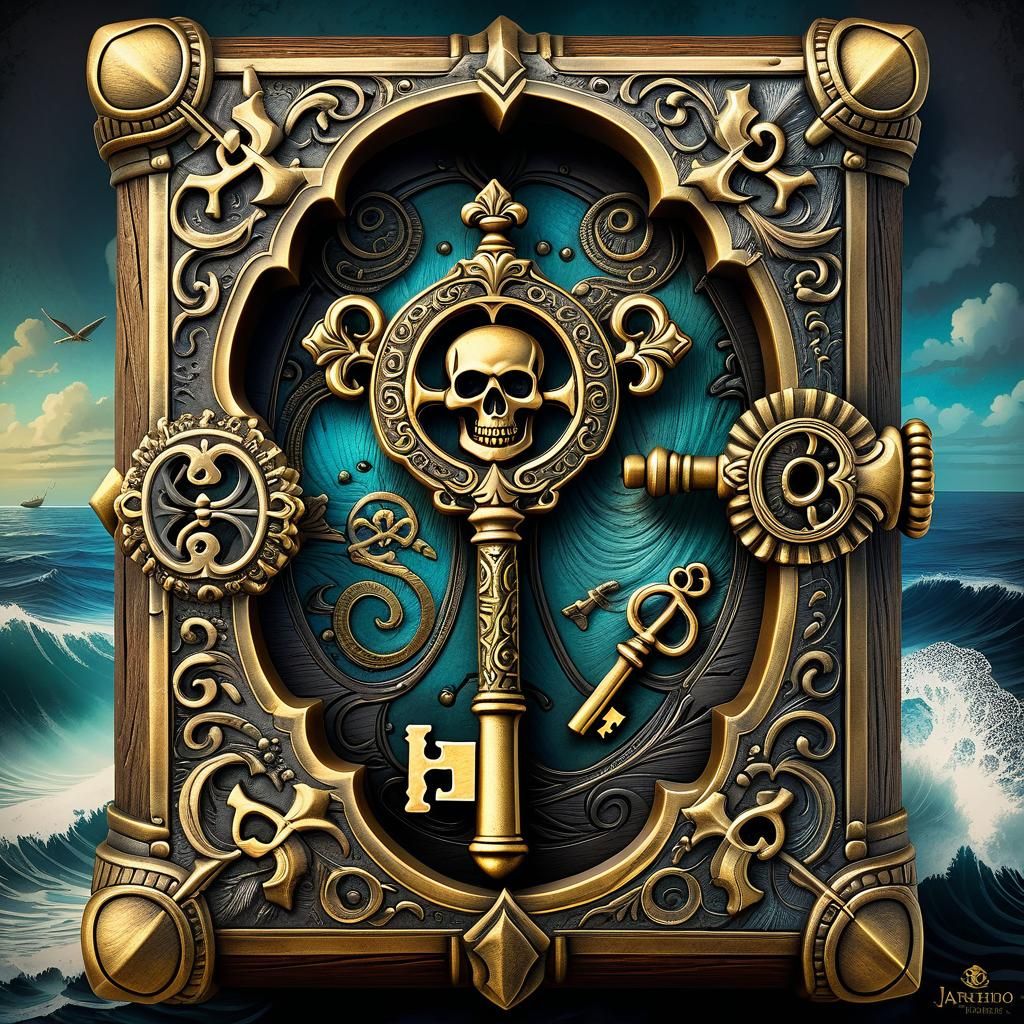 A close-up of an ornate, antique key designed to open a pira...