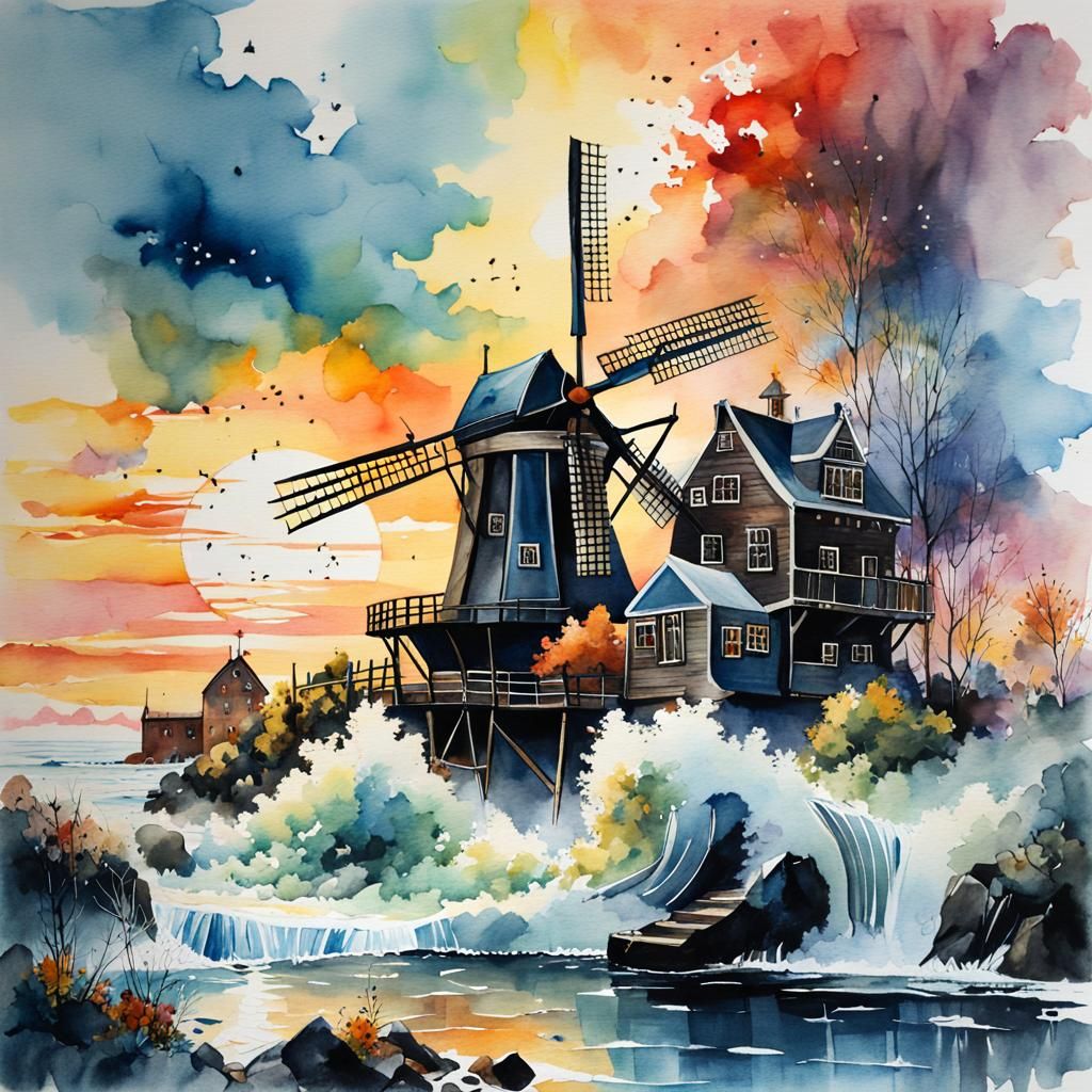 Sunset landscape Windmill  by @JustBubu