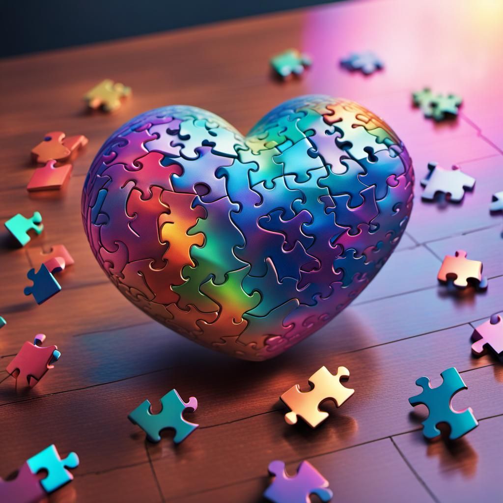 🧩A vibrant colorful highly detailed 3d finished puzzle of a rainbow heart made of puzzle pieces 🧩  by @7starDud3