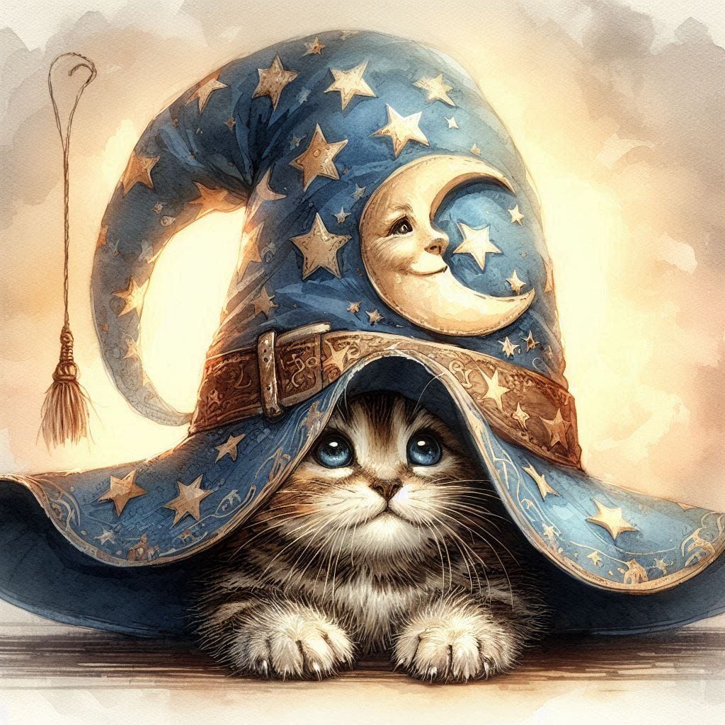 Kitten and Wizard Hat 3