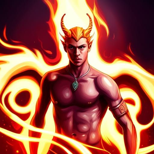 Male Tiefling on Fire - AI Generated Artwork - NightCafe Creator