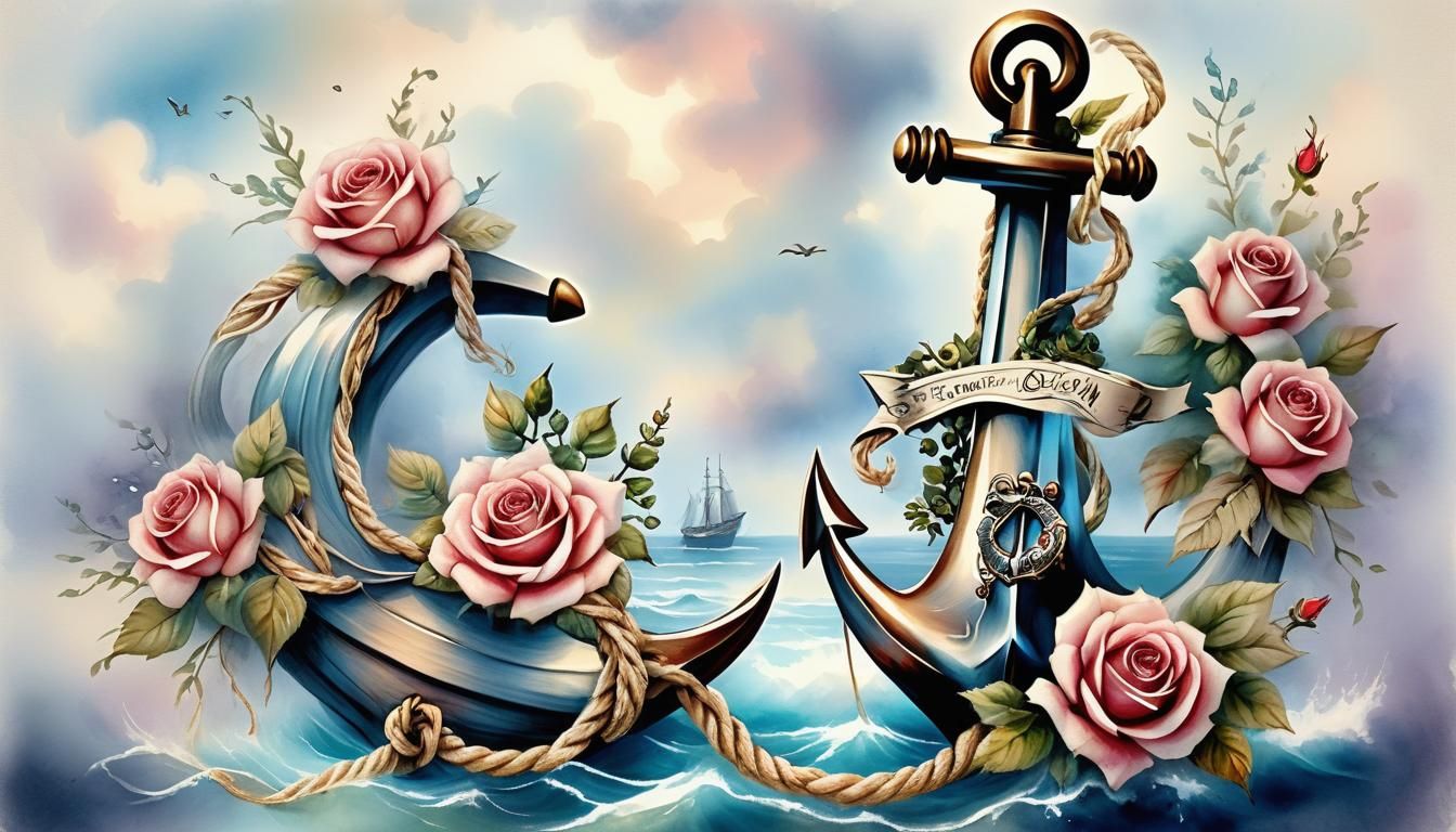Vintage Sailor Anchor: A classic anchor with rope, adorned w...