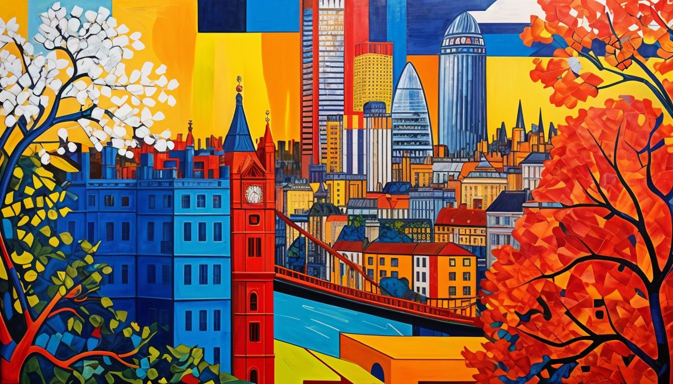 Fog's Missing: Fauvist Skyline in Vibrant Symmetry [ with Haiku ]