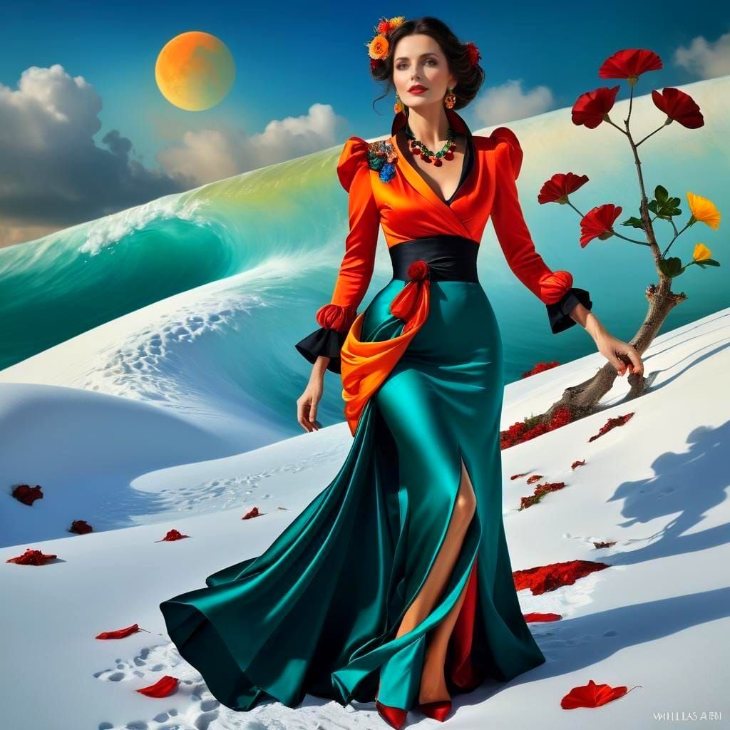 Elegant Lady in Surreal Dreamscape: Digital Art
