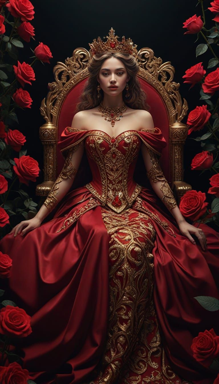 Anime Queen in Rose Garden with Heart Dress