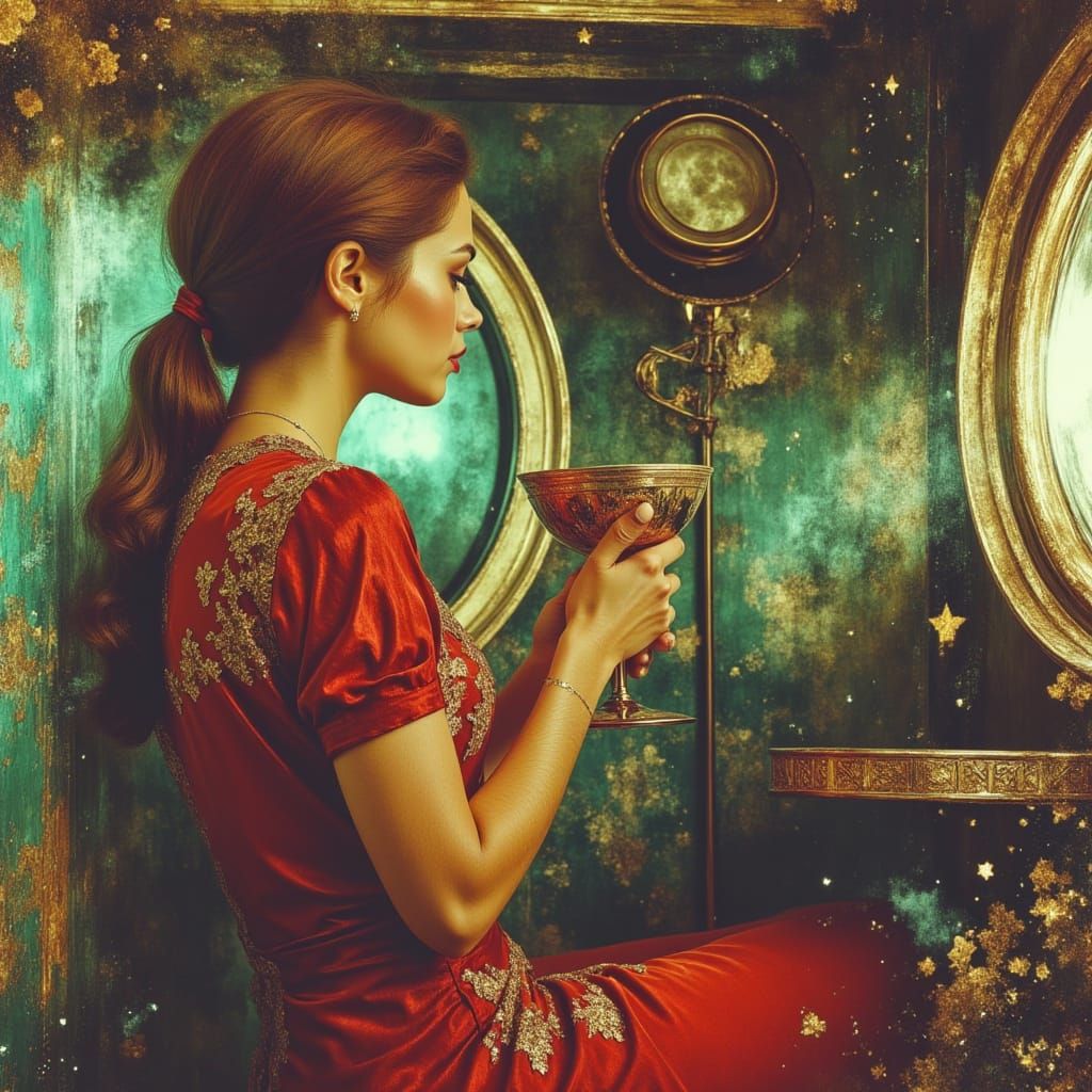 <lora:DreamweaverFlux:1.0>A pin up model inside a space station, 1950s, retro, vintage aesthetics, Norman Rockwell