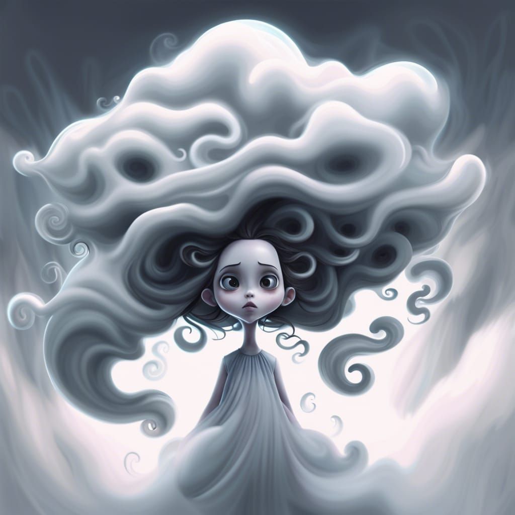 Cute Horror Concept art mysterious ghost girl made of thick