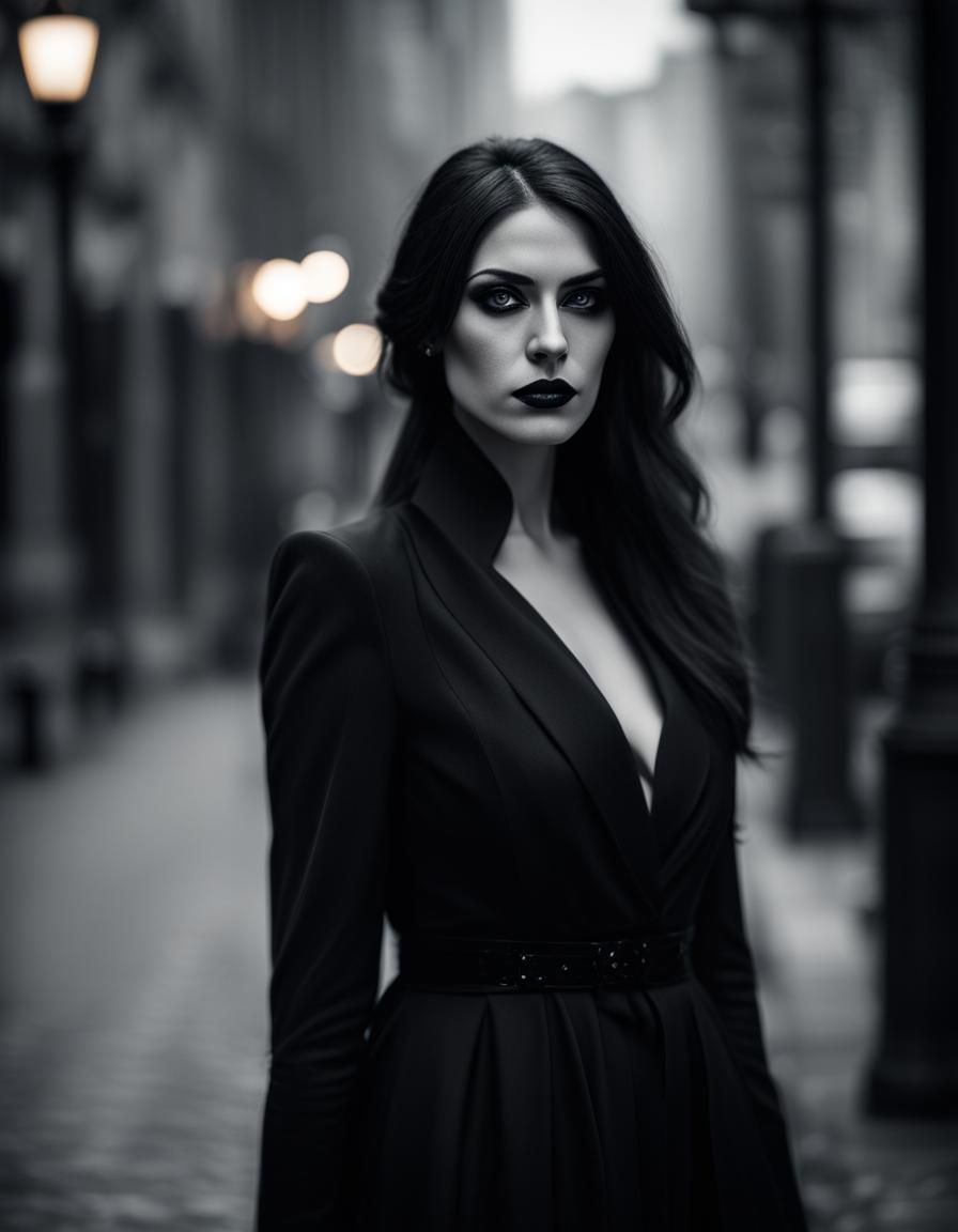 Ghotic woman in black Gray white