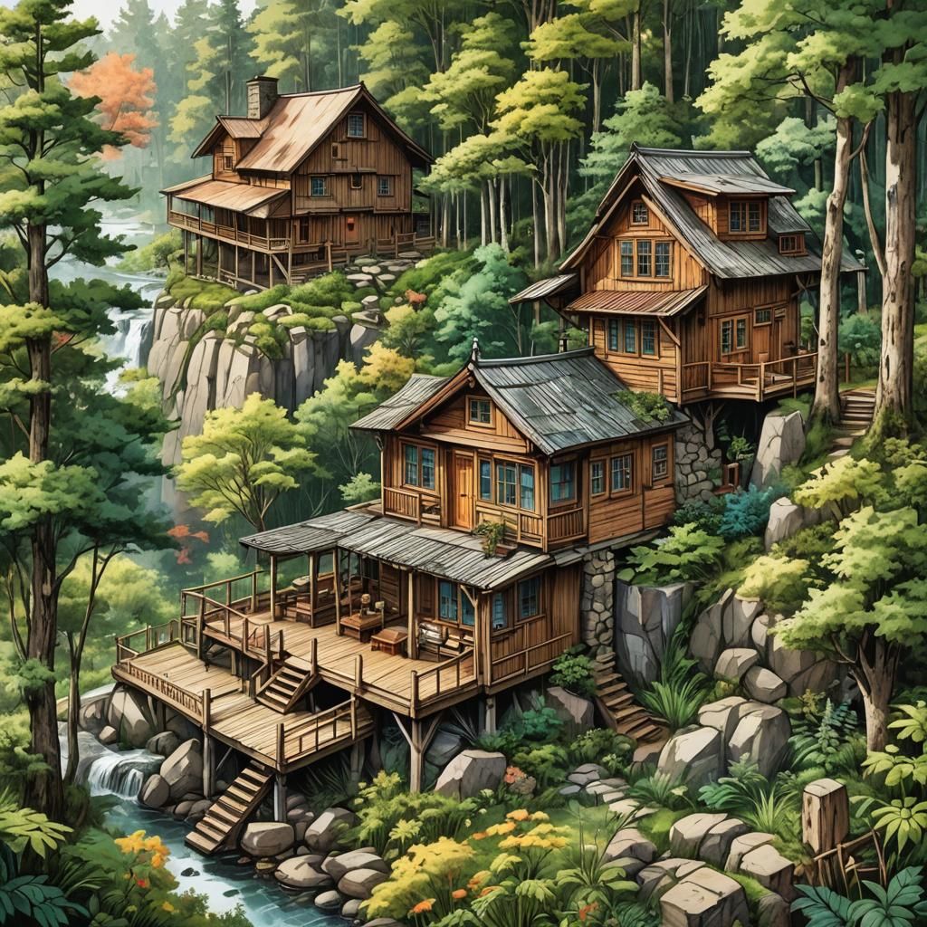 hand-drawn ecological old style architectural design drawing...