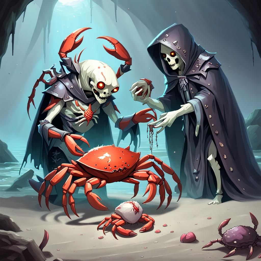 A crab necromancer resurrecting a dead crab friend