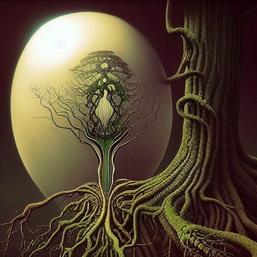 ""The earth soil creates a tree with a long trunk with branc...