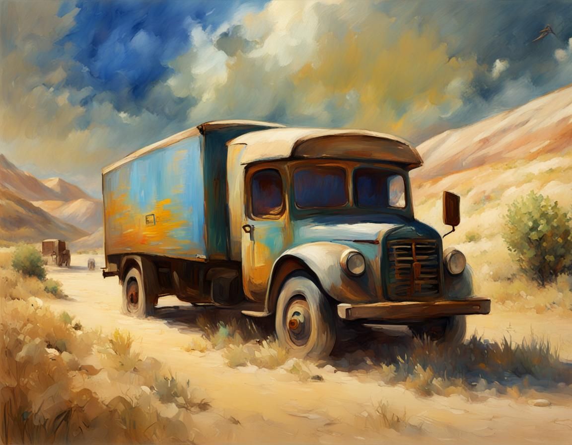 An ashgabat and hellenistic postal delivery truck ai generated