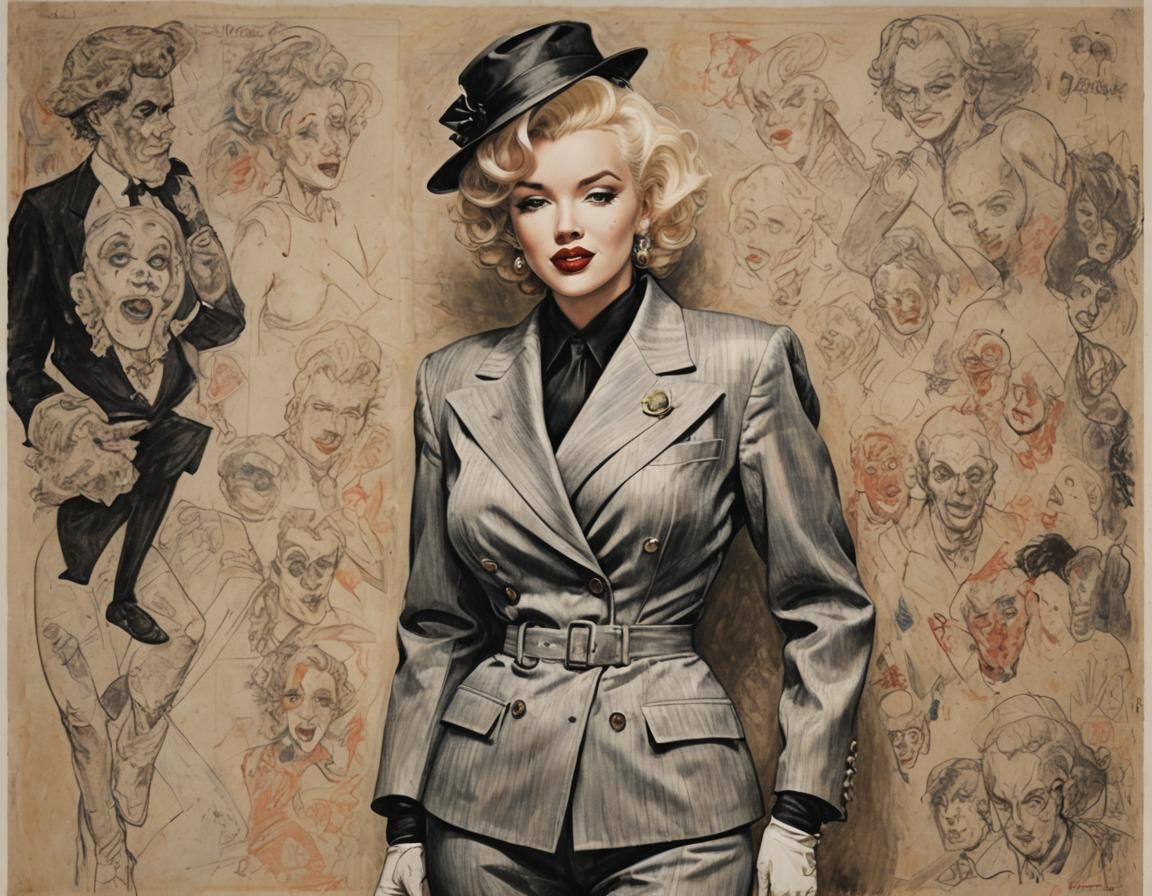 Marilyn Monroe posing in a male suit