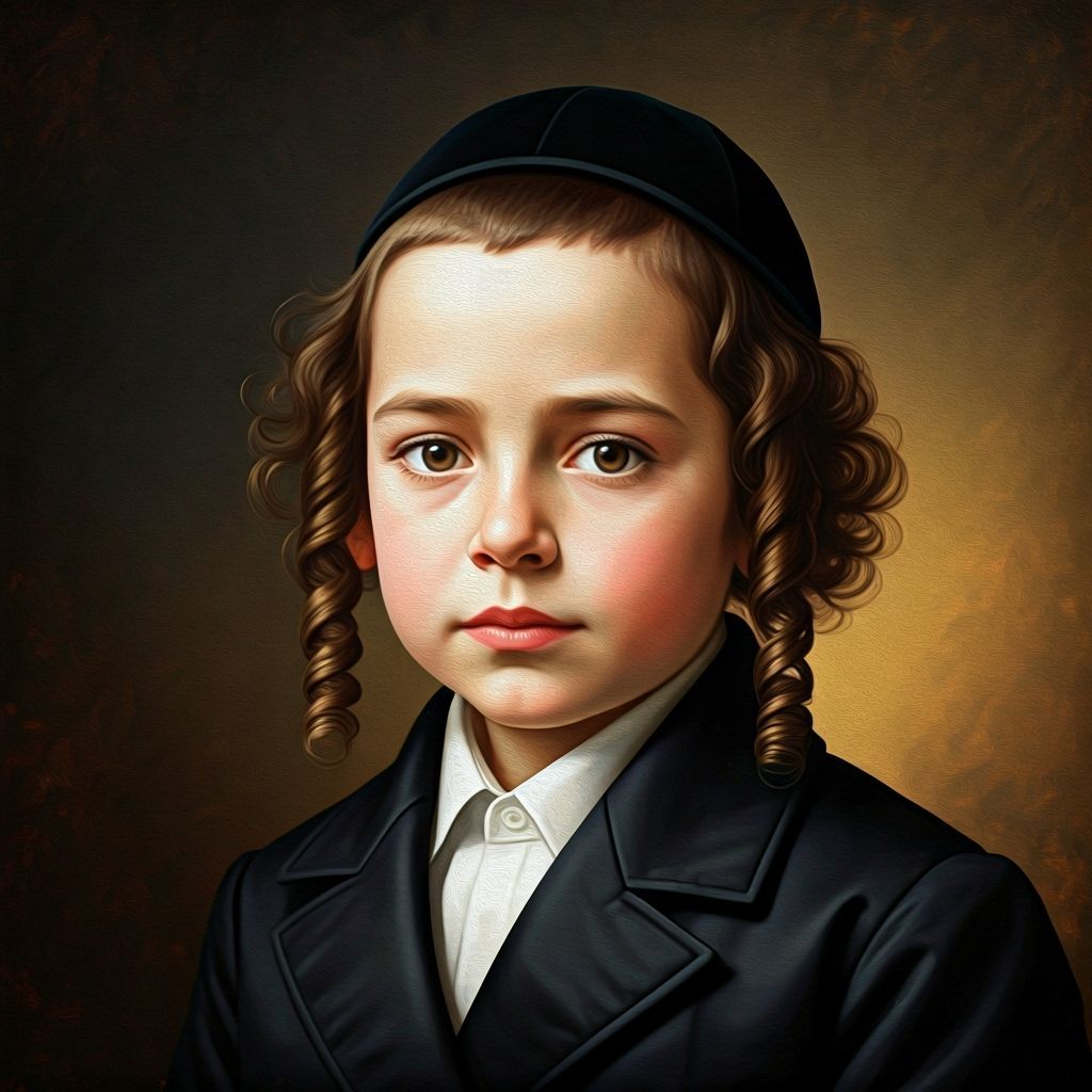 Classical Oil Portrait of Young Hasidic Boy